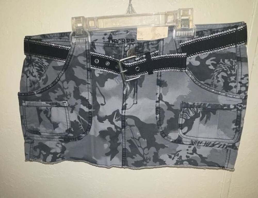 Y2K Gray and Black Camo Mini Skirt with Belt